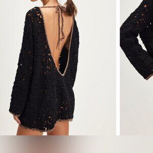 new FREE PEOPLE rue crochet kaftan cover up , thick crochet knit xs s
